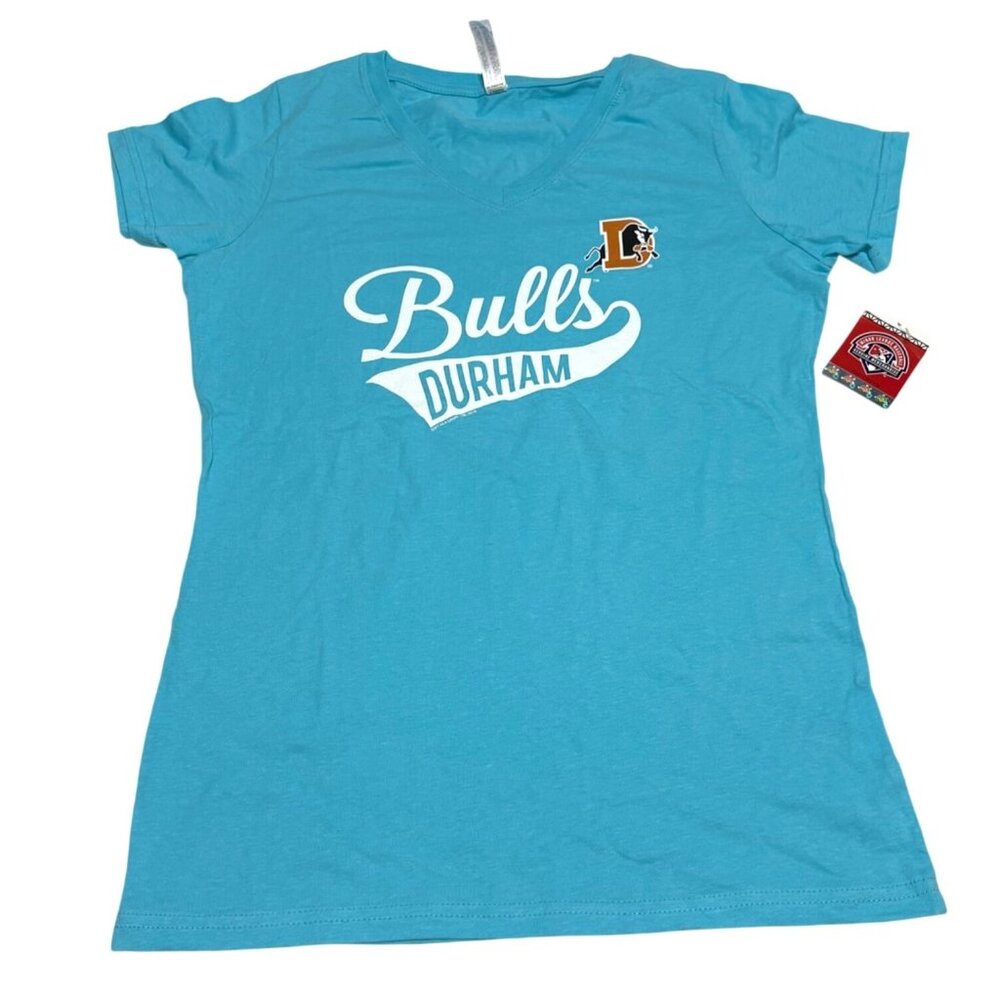 Durham Bulls Aqua Blue VNeck TShirt Minor League Baseball Tampa Bay Rays Size XL